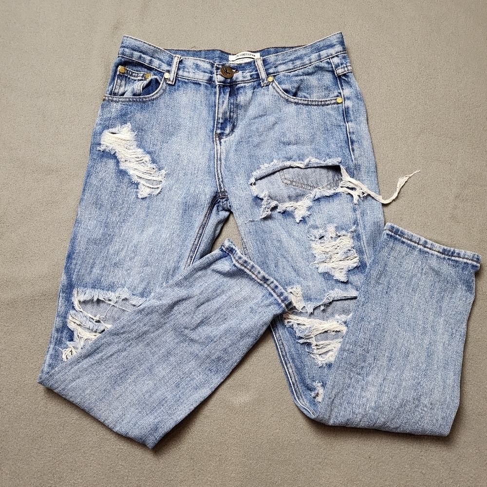 đ
șOne Teaspoon Awesome Baggies Distressed Boyfriend Jean Sz 26 - Picture 5 of 13